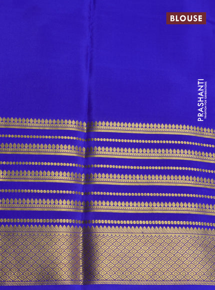 Pure mysore silk saree pink and royal blue with allover zari stripes pattern and long zari woven border