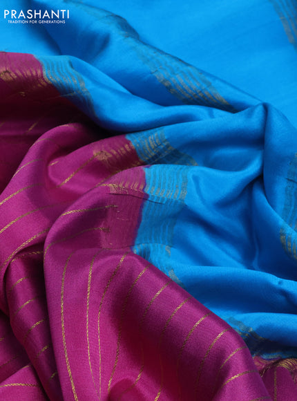 Pure mysore silk saree pink and cs blue with allover zari stripes pattern and long zari woven border