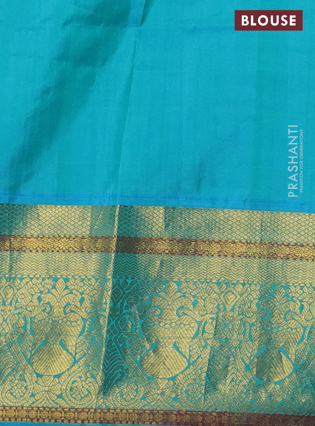 Pure kanchipuram silk saree blue and dual shade of teal blue with allover butta prints and floral embroidery cut work zari border