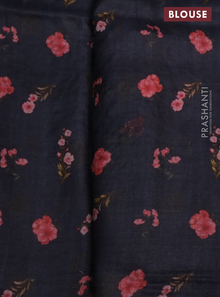 Pure tussar silk saree black with floral prints & pita work