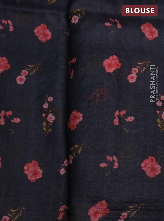 Pure tussar silk saree black with floral prints & pita work