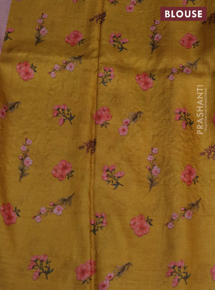 Pure tussar silk saree mustard yellow with floral prints & pita work