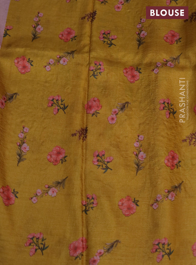 Pure tussar silk saree mustard yellow with floral prints & pita work