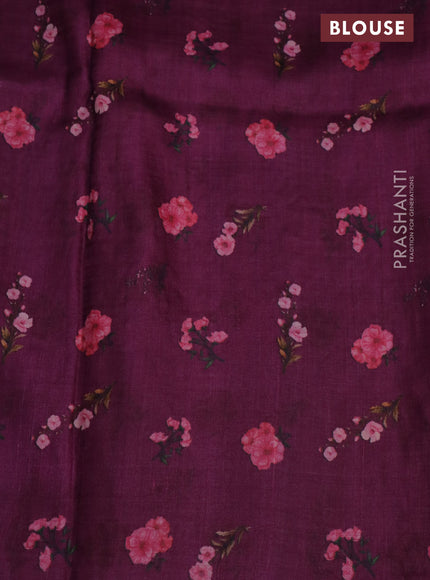 Pure tussar silk saree wine shade with floral prints & pita work