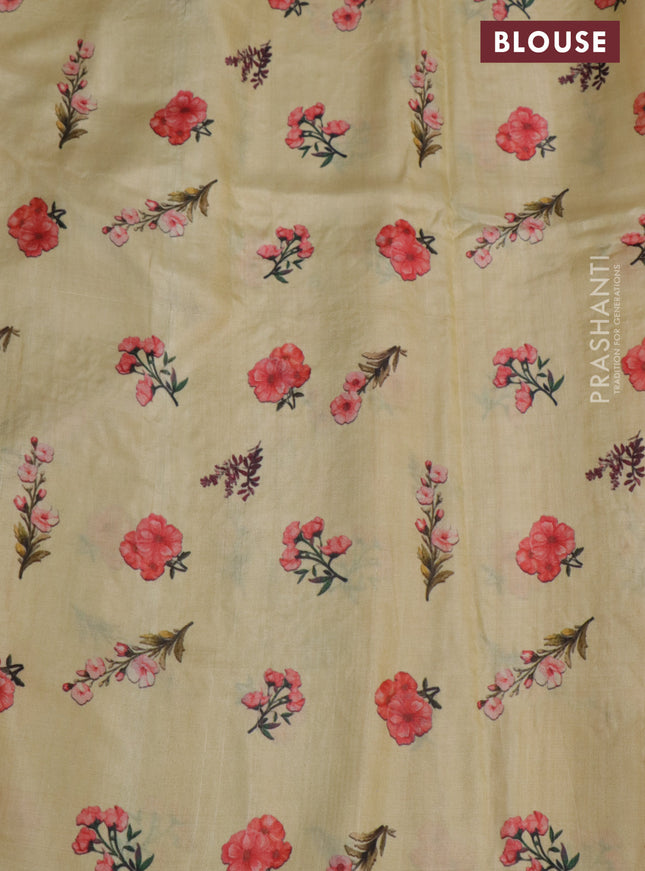Pure tussar silk saree cream with floral prints & pita work