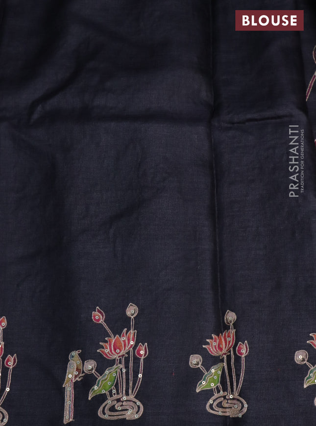 Pure tussar silk saree elephant grey with pichwai prints & pita work