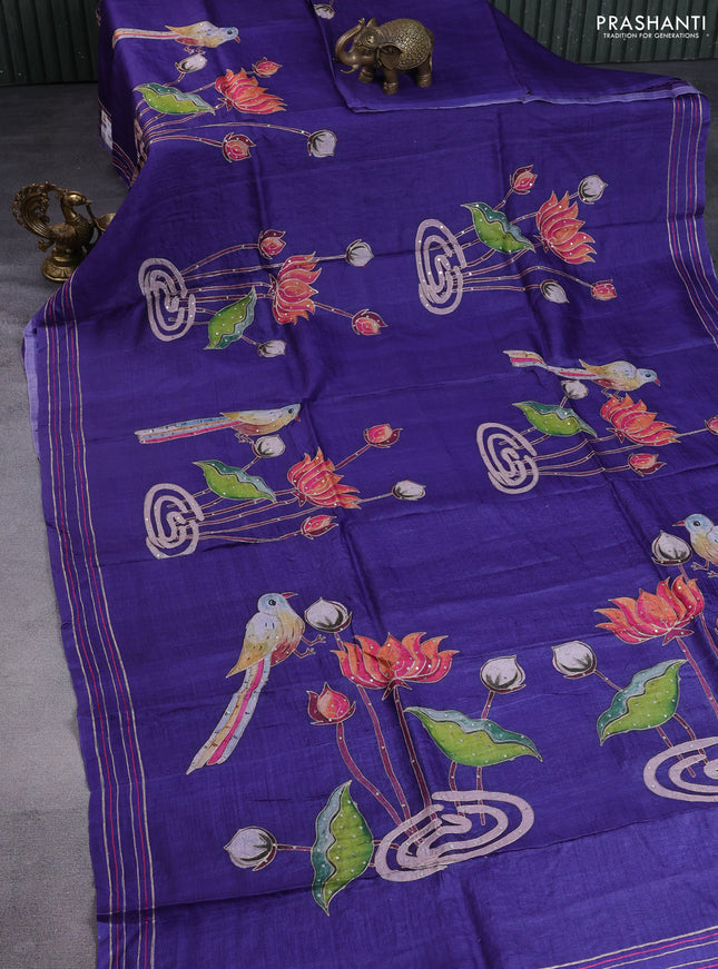 Pure tussar silk saree violet with pichwai prints & pita work