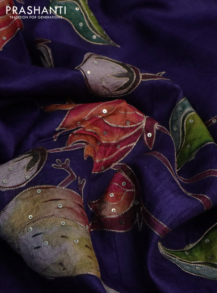 Pure tussar silk saree violet with pichwai prints & pita work
