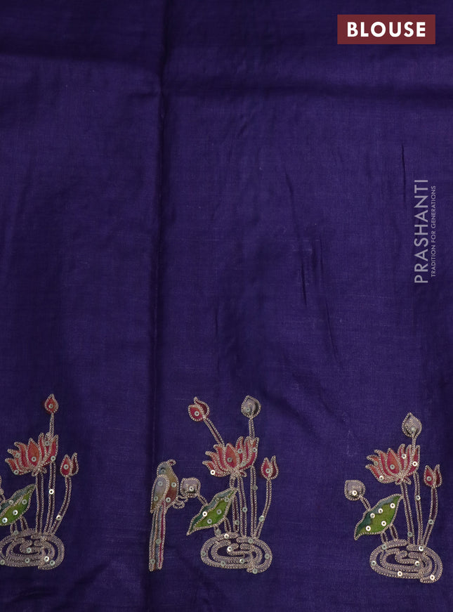 Pure tussar silk saree violet with pichwai prints & pita work