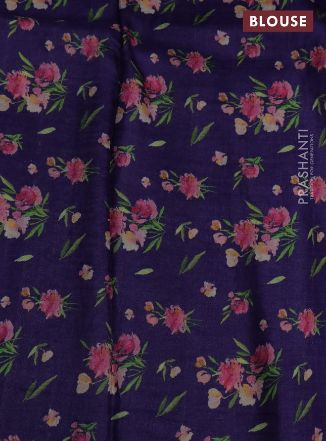 Pure tussar silk saree violet with floral prints & pita work