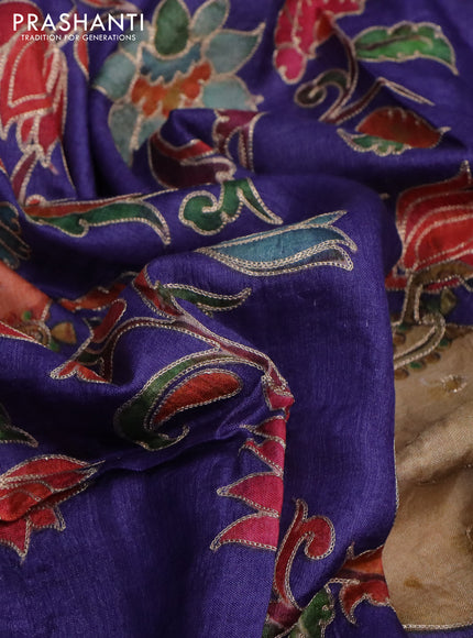 Pure tussar silk saree violet with pichwai prints & pita work