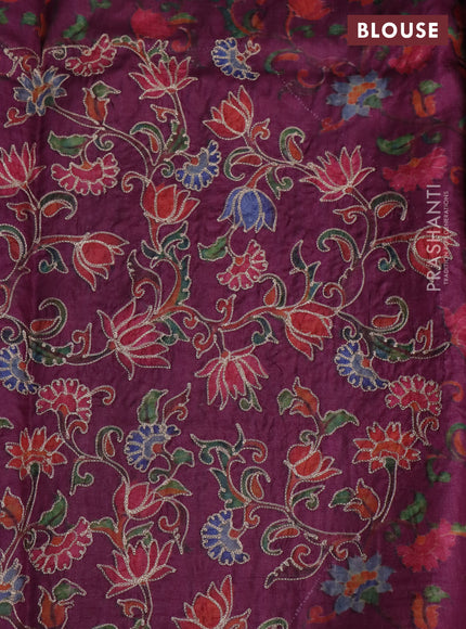 Pure tussar silk saree wine shade with pichwai prints & pita work