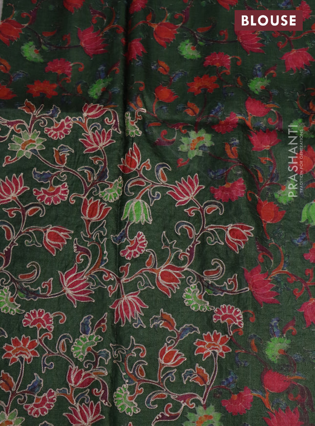 Pure tussar silk saree sap green with pichwai prints & pita work