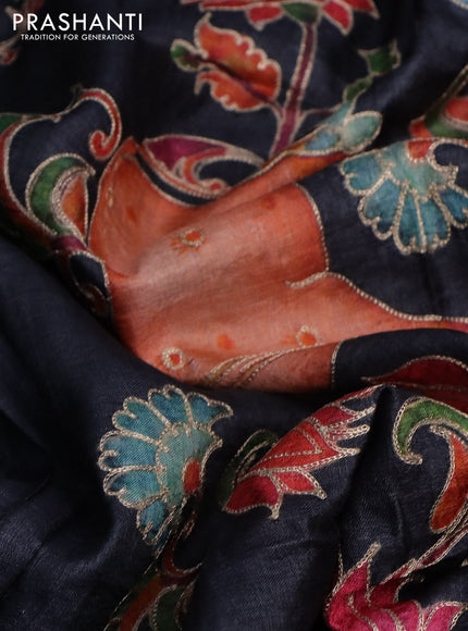 Pure tussar silk saree elephant grey with pichwai prints & pita work