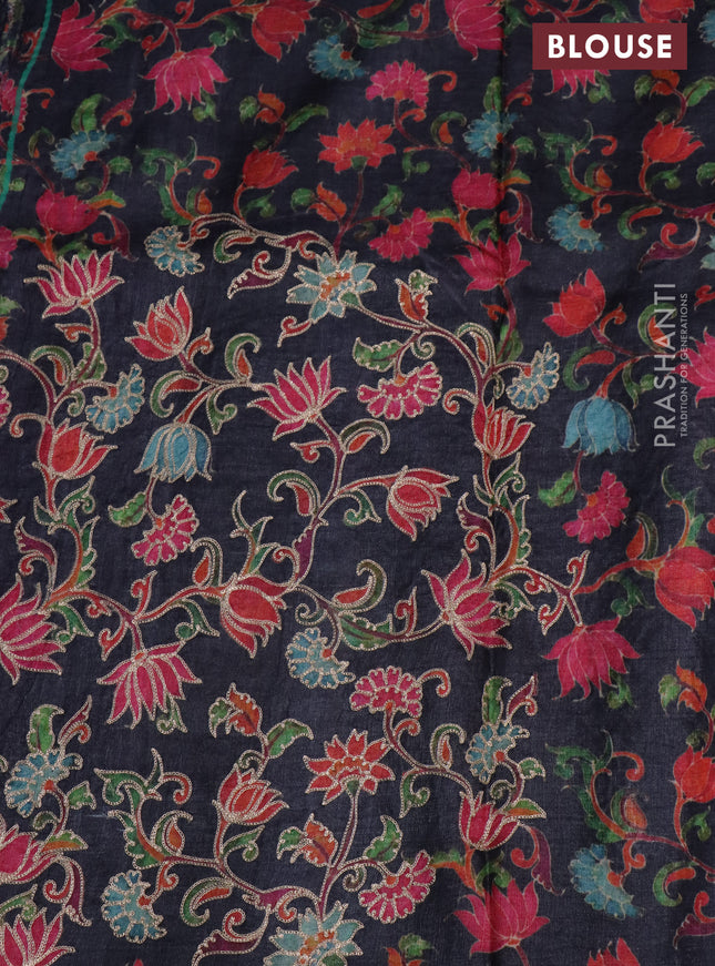 Pure tussar silk saree elephant grey with pichwai prints & pita work