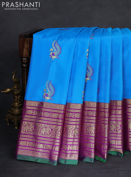 Pure gadwal silk saree cs blue and purple with thread & zari woven buttas and long zari woven border