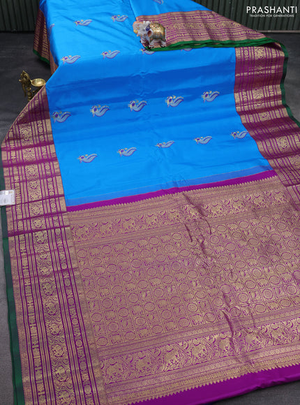 Pure gadwal silk saree cs blue and purple with thread & zari woven buttas and long zari woven border