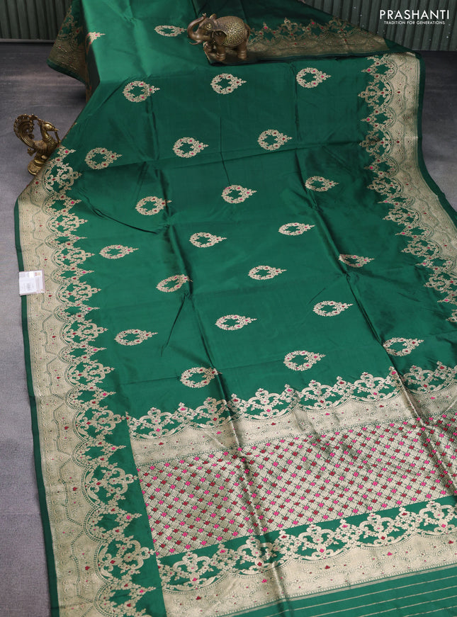 Banarasi katan silk saree green with zari woven buttas and zari woven border