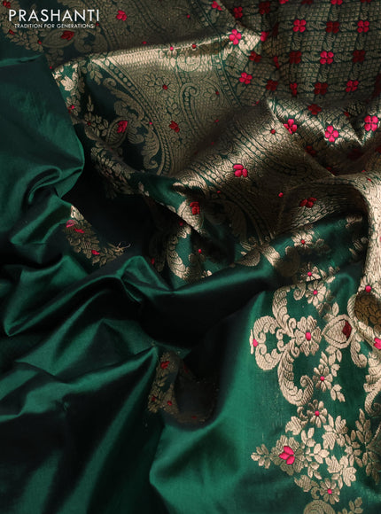 Banarasi katan silk saree green with zari woven buttas and zari woven border