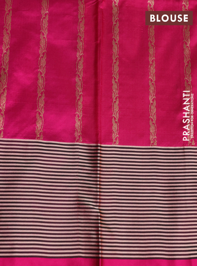 Banarasi katan silk saree mango yellow and pink with thread & zari woven buttas and simple border