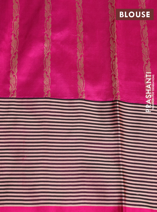 Banarasi katan silk saree green and pink with thread & zari woven floral buttas and simple border