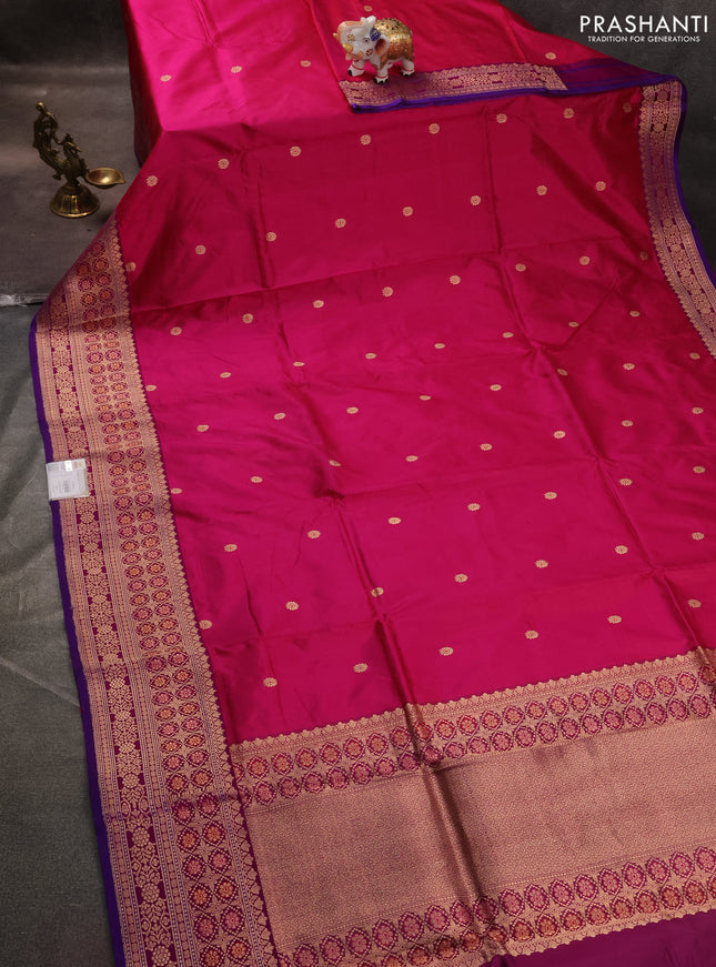 Banarasi katan silk saree pink and purple with zari woven buttas and zari woven border