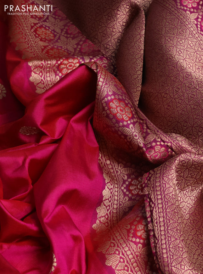 Banarasi katan silk saree pink and purple with zari woven buttas and zari woven border