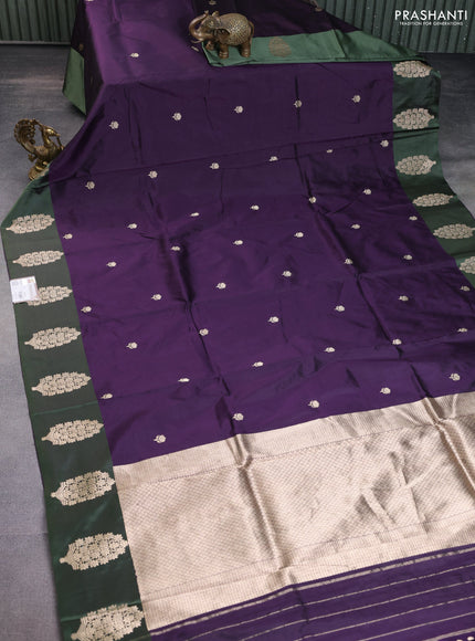 Banarasi katan silk saree deep jamun and green shade with zari woven floral buttas and zari woven butta border