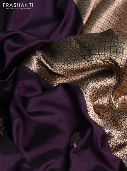 Banarasi katan silk saree deep jamun and green shade with zari woven floral buttas and zari woven butta border