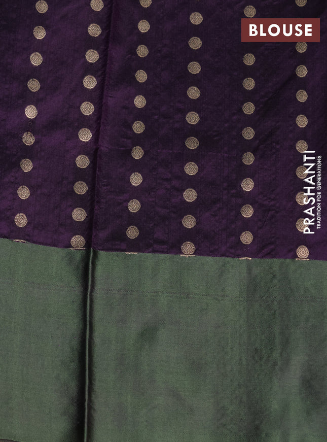 Banarasi katan silk saree deep jamun and green shade with zari woven floral buttas and zari woven butta border