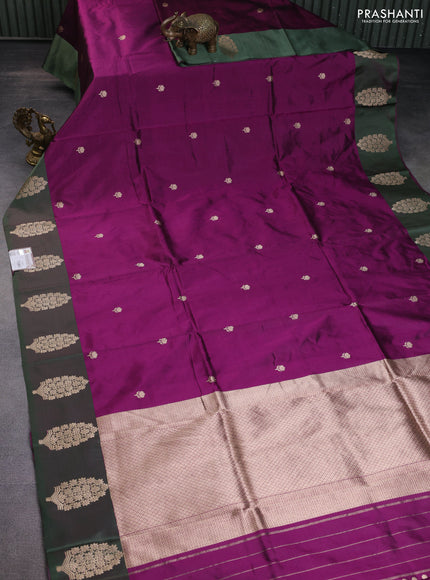 Banarasi katan silk saree dark magenta pink and dual shade of green with zari woven floral buttas and zari woven butta border