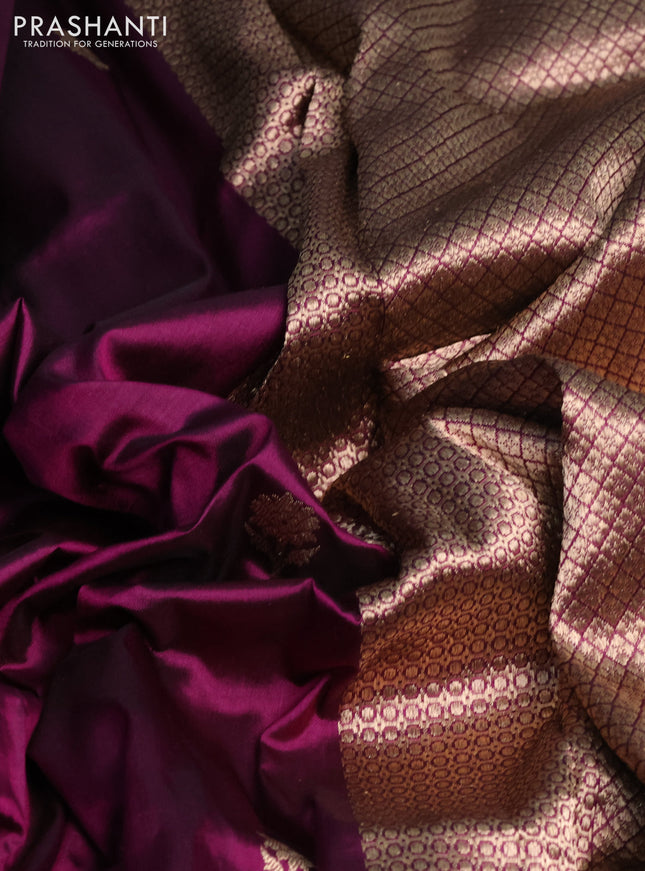 Banarasi katan silk saree dark magenta pink and dual shade of green with zari woven floral buttas and zari woven butta border