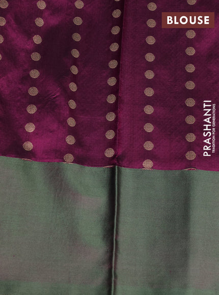 Banarasi katan silk saree dark magenta pink and dual shade of green with zari woven floral buttas and zari woven butta border