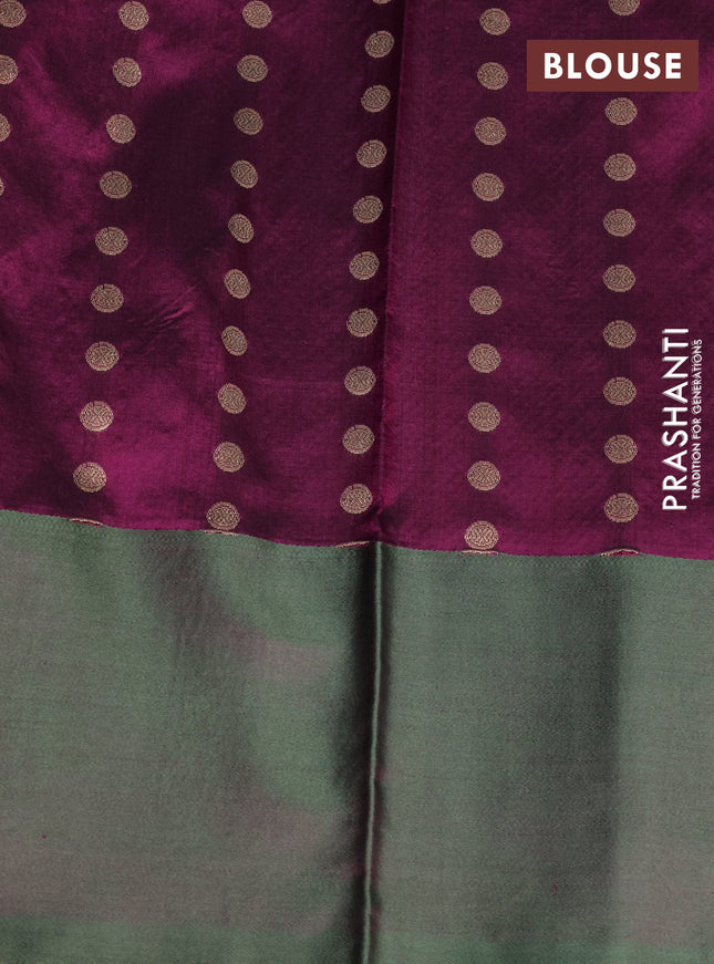 Banarasi katan silk saree dark magenta pink and dual shade of green with zari woven floral buttas and zari woven butta border