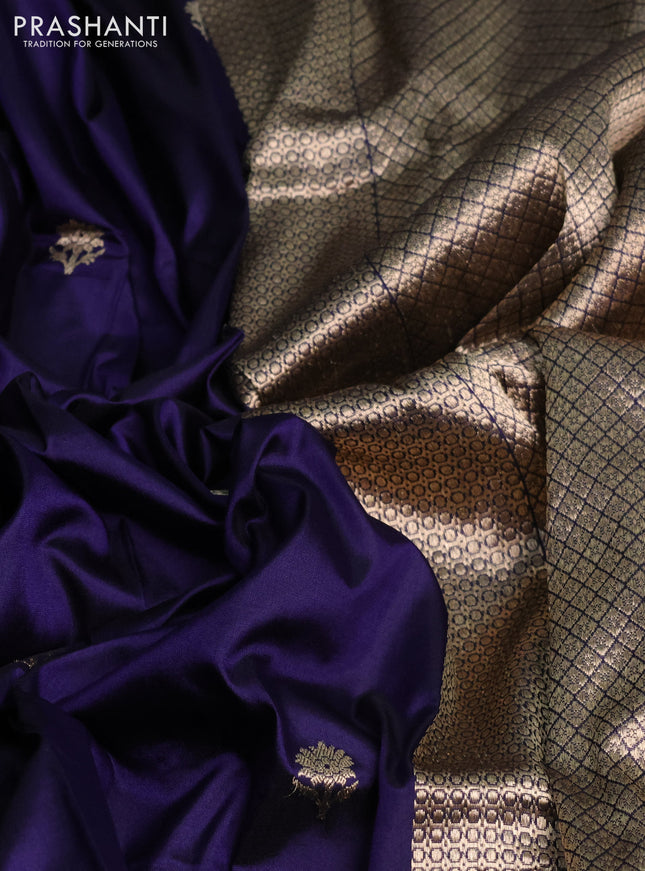 Banarasi katan silk saree dark blue and green shade with zari woven floral buttas and zari woven butta border