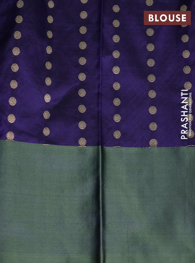 Banarasi katan silk saree dark blue and green shade with zari woven floral buttas and zari woven butta border
