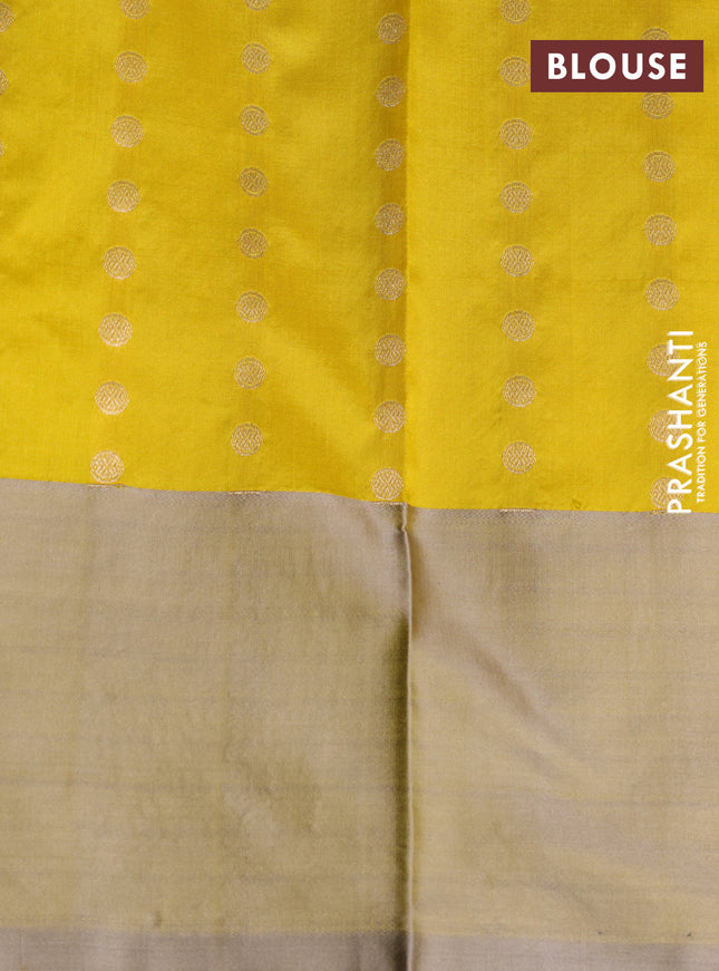 Banarasi katan silk saree yellow and grey shade with zari woven floral buttas and zari woven butta border