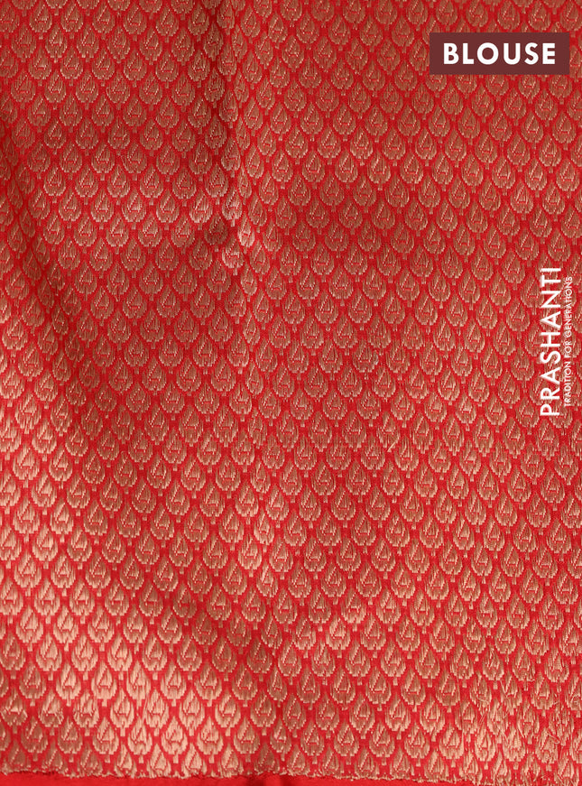 Banarasi katan silk saree teal green and red with copper zari woven buttas and piping border