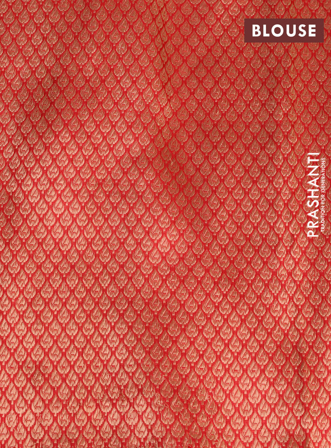 Banarasi katan silk saree yellow and red with copper zari woven buttas and piping border