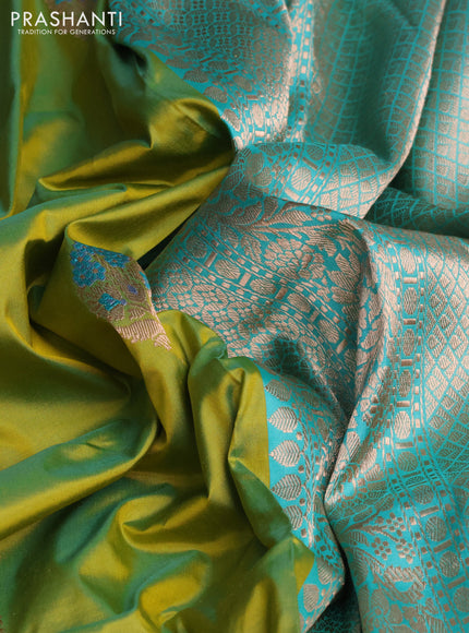 Banarasi katan silk saree light green and teal green with zari woven floral buttas and zari woven border