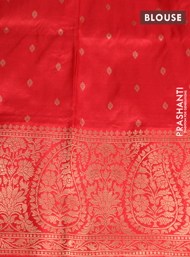 Banarasi katan silk saree green and red and copper zari woven buttas and copper zari woven border