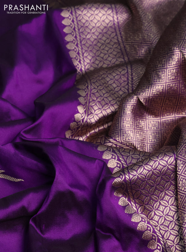 Banarasi katan silk saree violet with zari woven floral buttas and zari woven border