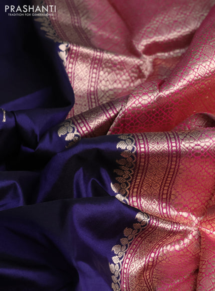 Banarasi katan silk saree navy blue and pink with zari woven floral buttas and zari woven simple border