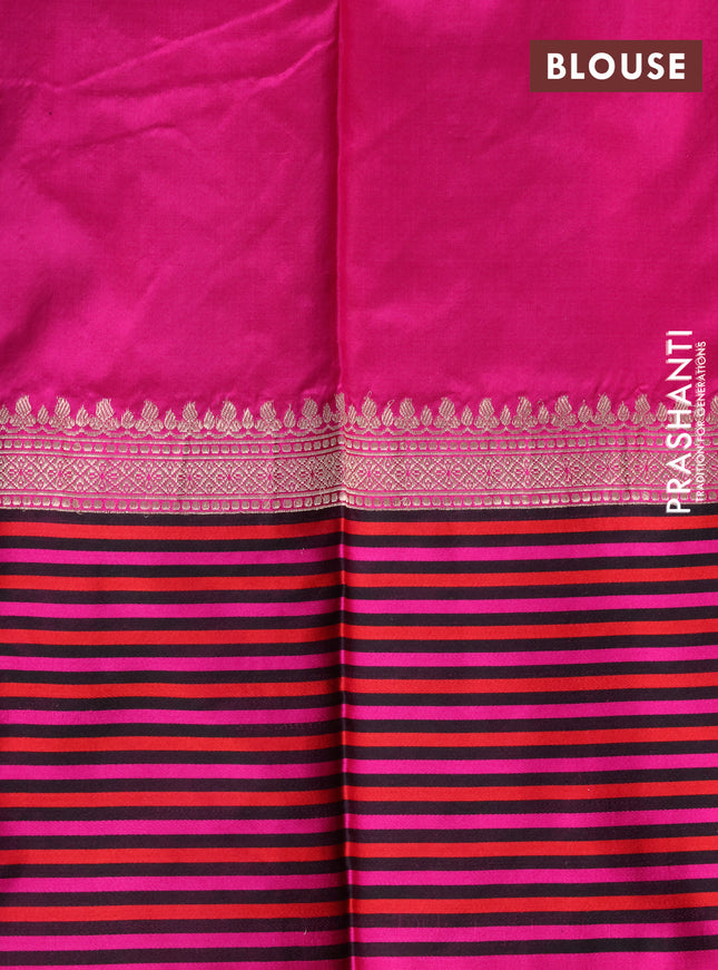 Banarasi katan silk saree navy blue and pink with zari woven floral buttas and zari woven simple border