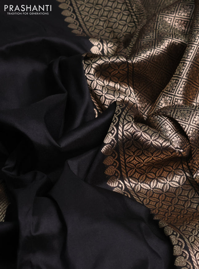 Banarasi katan silk saree black with zari woven floral buttas and zari woven border