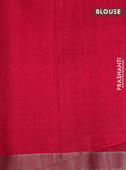 Pure raw silk saree dual shade of teal and reddish pink with allover silver zari weaves and small zari woven border