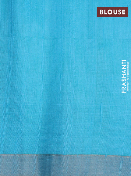 Pure raw silk saree magenta pink and teal blue with allover silver zari woven geometric buttas and zari woven border