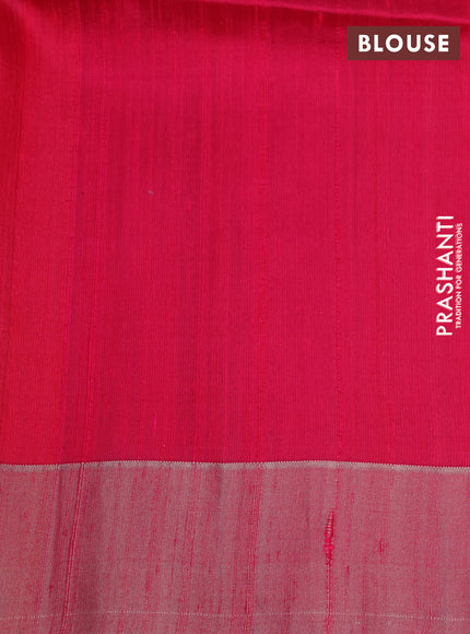 Pure raw silk saree teal blue and reddish pink with allover silver zari woven geometric buttas and zari woven border