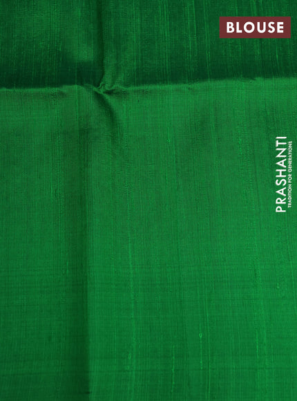 Pure raw silk saree maroon and green with allover silver zari weaves in borderless style