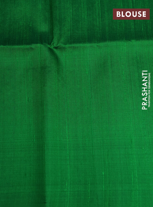 Pure raw silk saree maroon and green with allover silver zari weaves in borderless style